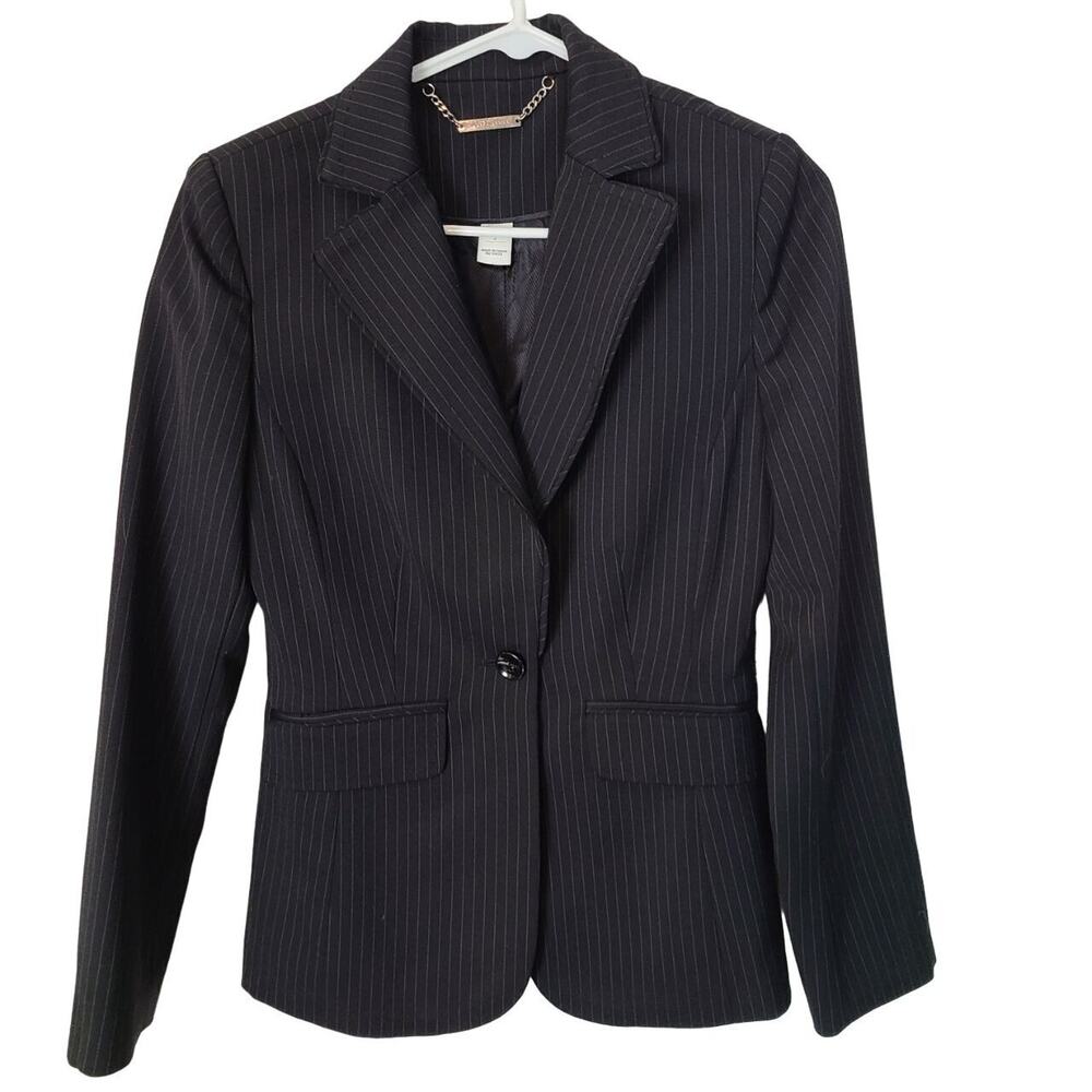 White House Black Market Womens Wool Pinstripe Blazer Size 2 Career Corp Classic